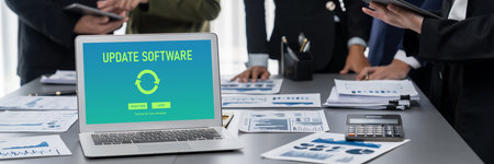 Software update on computer for brisk version of device software upgradeの写真素材