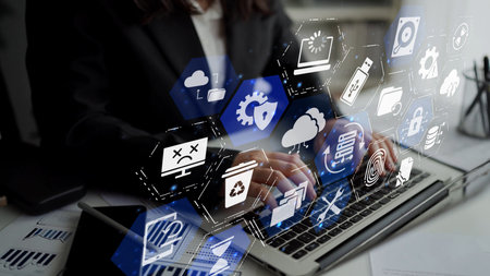 Data recovery icons show backup, data recovery process, and secure restoration. Data recovery...