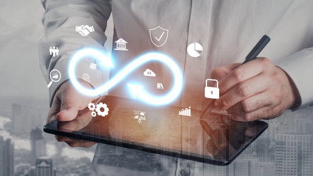 Infinity concept, limitless business potential, innovation opportunities, forward-thinking strategy,...