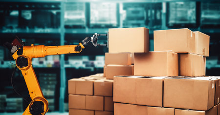 Smart robot arm system for innovative warehouse and factory digital technology . Automation...