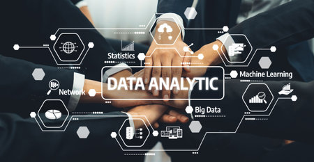 This image captures a collaborative effort in data analytics, showcasing hands coming together with...