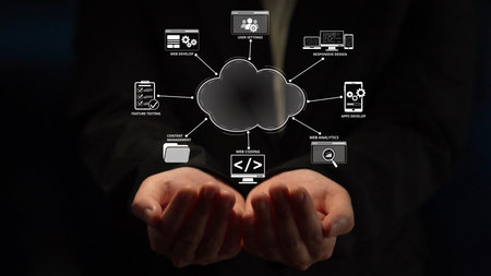 Cloud computing, cloud strategy, and cloud technology transforming digital infrastructure with...