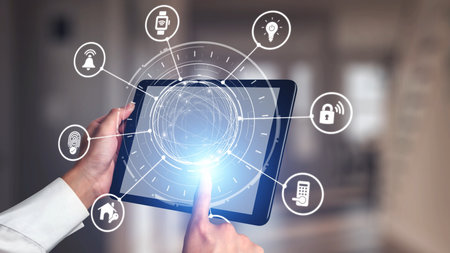 Home security icons show smart home, surveillance, and safety devices. Home security ensures...