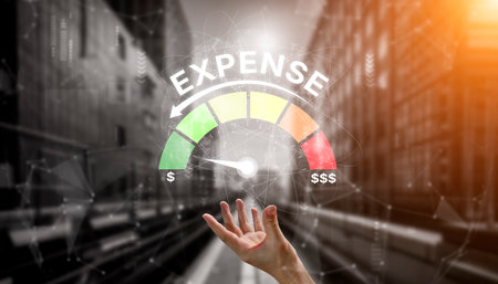 Expense control concept visualizing expense, cost, and spending with emphasis on budgeting, cost control, and financial planningの写真素材