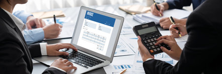 Business intelligence and data analysis concept. Analyst team working on financial data analysis...
