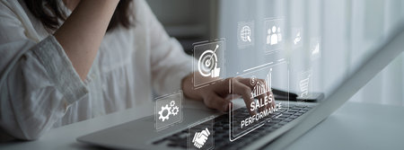 Digital sales performance dashboard showing sales performance metrics, performance trends, sales...