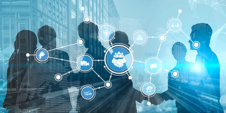 A creative representation of business partnership showcasing silhouettes of people engaged in...