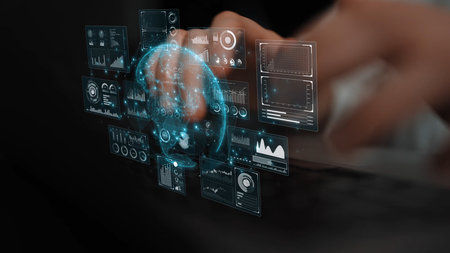 Real-time global data analytics dashboard visualizing insights from interconnected systems for...