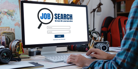Online job search on brisk website for worker to search for job opportunities on the recruitment internet networkの素材