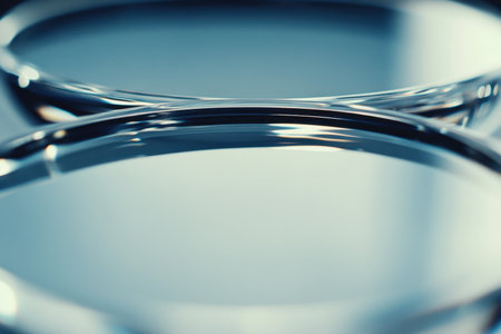 This image showcases a close-up view of two shiny metallic circular surfaces reflecting light beautifully. The smooth texture and modern design create a stunning visual appeal suitable for variousの素材