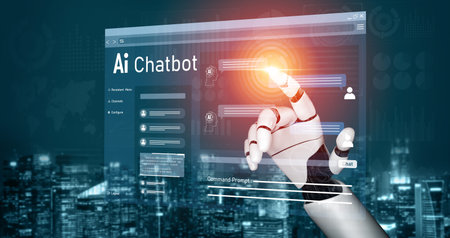 AI Virtual Assistant Artificial Intelligence Chatbot Controlled by Prompt Engineering for Explainable Generative AI information and LLM Deep Learning Technology for Smart Business Work Support. Vouchの写真素材