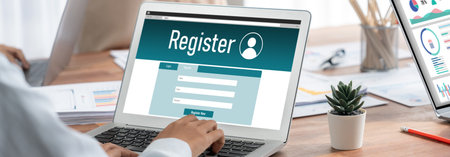 Online registration form for brisk form filling on the internet websiteの写真素材