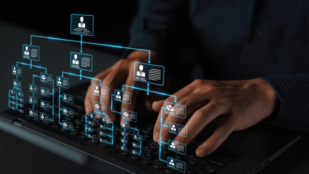 Corporate org chart and team structure show hierarchy, team, and structure for clear organization, management, and operational planningの写真素材