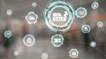 Flash sale icons show ecommerce, flash sale discount, and digital promotion. Flash sale drives...