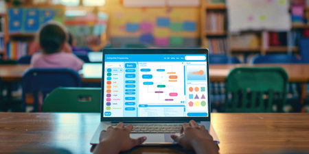 Coding and programming software developed for brisk school education. Simplified program, easy software for student children to study basic coding and programming at school classroom.の素材