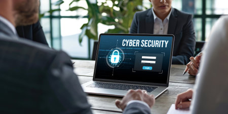 Cyber security system on computer screen protect private information brisk from hacker and cyber attackの素材