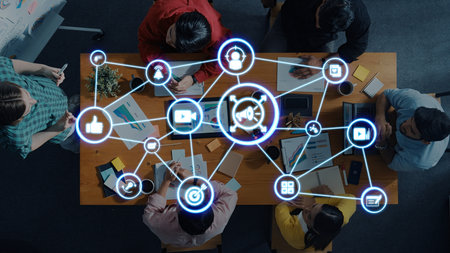 Content marketing interface with data dashboards, analytics charts, and content tools. Marketing success comes from content performance, content planning, and marketing optimization. Enticeの写真素材