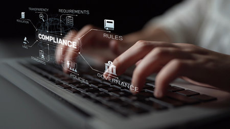 Compliance ensures alignment with standards, laws, and policies. A strong compliance system helps enforce regulation, protect organizations, and improve global compliance transparency.の写真素材