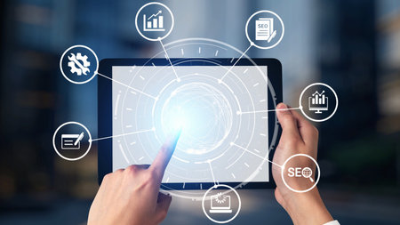 Search engine research, SEO optimization, search data analysis, keyword strategy, and digital visibility improvement through effective search engine and SEO tools. Gistの写真素材