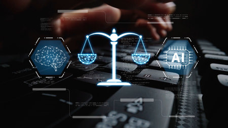 AI is transforming society, raising important ethics questions. Ethics in AI design ensures fairness. AI ethics promote responsible decisions. Balancing AI power with strong ethics is essential.の写真素材