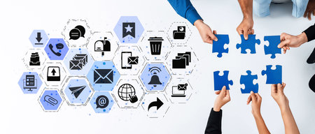 Email icons show digital communication, email service, and inbox management. Email supports online...