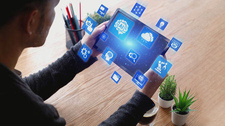 AI Assistant Brain Processor with LLM Technology, Big Data, Machine Learning, Generative AI for Business Support, Future Agentic AI Technology and Artificial Intelligence Prompt Engineering. Spireの写真素材