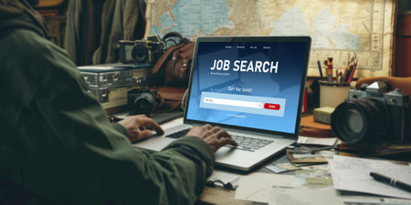 Online job search on brisk website for worker to search for job opportunities on the recruitment internet networkの素材
