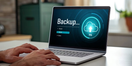 Backup Storage Data Internet Technology Business concept. Database storage cloud technology file data transfer sharing, cyber, big data information, internet banking application download upload briskの素材
