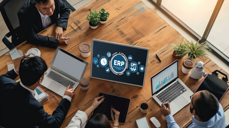 ERP enterprise resource planning software for brisk business to plan the marketing strategyの素材
