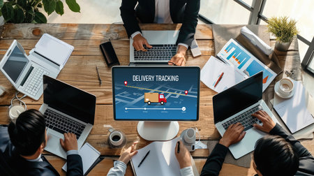 Delivery tracking system for e-commerce and brisk online business to timely goods transportation and deliveryの素材