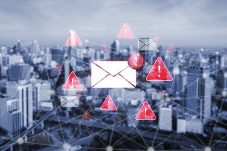 Concept of a cybersecurity warning for unsafe email communication. This alert signifies a phishing...