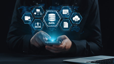 Cloud computing, cloud strategy, and cloud technology transforming digital infrastructure with scalable services, secure data storage, and cloud-based digital business solutions.の写真素材