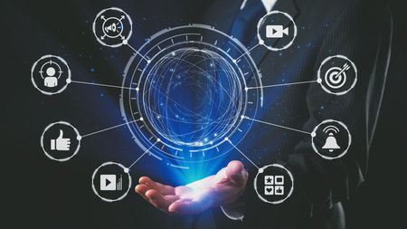 Content marketing interface with data dashboards, analytics charts, and content tools. Marketing success comes from content performance, content planning, and marketing optimization.の写真素材