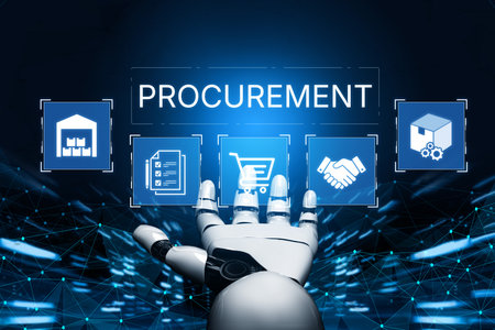 An AI assistant automates the business procurement process. This smart system optimizes strategic sourcing, manages the supply chain, and streamlines purchasing and logistics.の写真素材