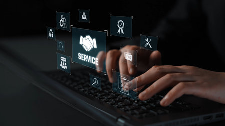 Customer service and support workflow with cooperation, communication, maintenance, and checklist...