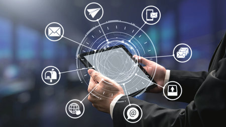 Email icons show digital communication, email service, and inbox management. Email supports online...