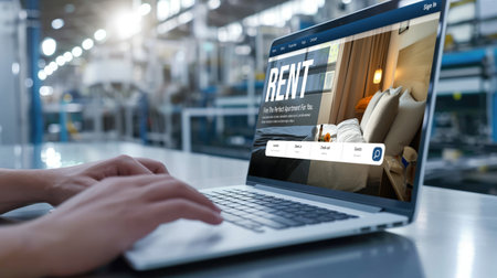 Online real estate rental search brisk on computer. House home or apartment rental website online.の素材