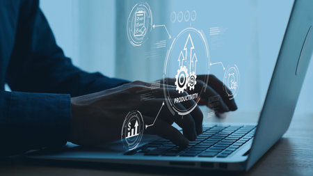 Productivity improvement in digital business, showing productivity tools, productivity tracking,...