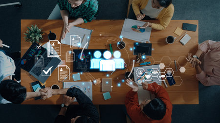 Concept of human resources and workforce strategy. Focusing on talent management, recruitment, and...