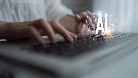 AI assistant with LLM, big data, machine learning, and generative AI powers prompt engineering and supports agentic AI for advanced business applications.の写真素材