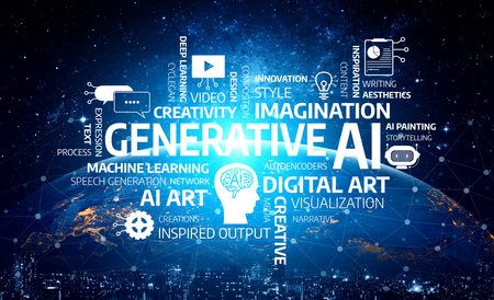 This captivating image illustrates the concept of generative AI, blending creativity and technology,...