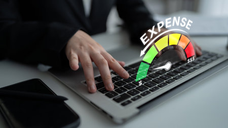 Expense control concept visualizing expense, cost, and spending with emphasis on budgeting, cost control, and financial planningの写真素材