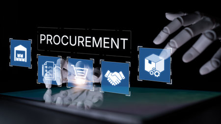An AI assistant automates the business procurement process. This smart system optimizes strategic sourcing, manages the supply chain, and streamlines purchasing and logistics.の写真素材