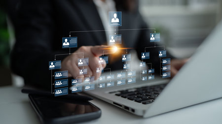 Corporate org chart and team structure show hierarchy, team, and structure for clear organization, management, and operational planningの写真素材