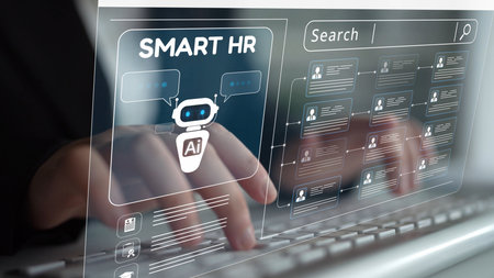 Smart HR system using AI and digital platforms for efficient recruitment, talent analytics, employee engagement, and workforce management in modern organizations.の写真素材