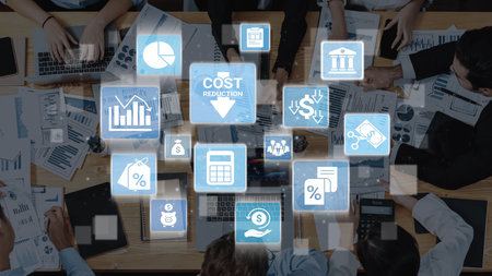 Cost reduction and cost saving through digital transformation, business cost optimization, operational cost reduction, financial savings, and resource efficiency strategy for business success. Funnelの写真素材