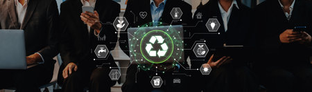 Concept of corporate social responsibility and sustainability. A global network of green energy, recycling, and conservation efforts for a better environment and future.の写真素材