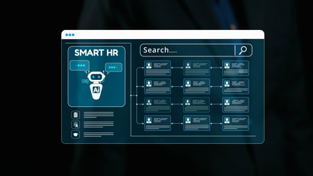 Explore a cutting-edge smart HR interface showcasing artificial intelligence designed for optimizing human resource processes and enhancing candidate searching efficiency.の写真素材