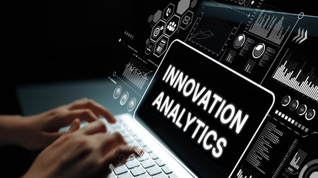 Concept of Innovation Analytics with Digital Graphs and Data Insights on a Laptop Screen. Asymptotic...