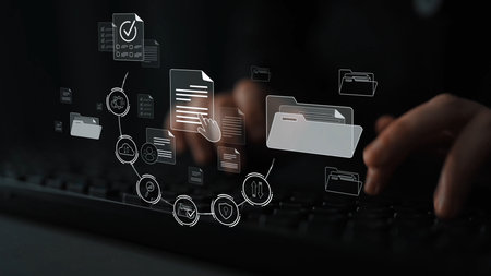 Document management system for secure file storage, organized access, and efficient digital workflow including verification, upload, analytics, and approval process.の写真素材